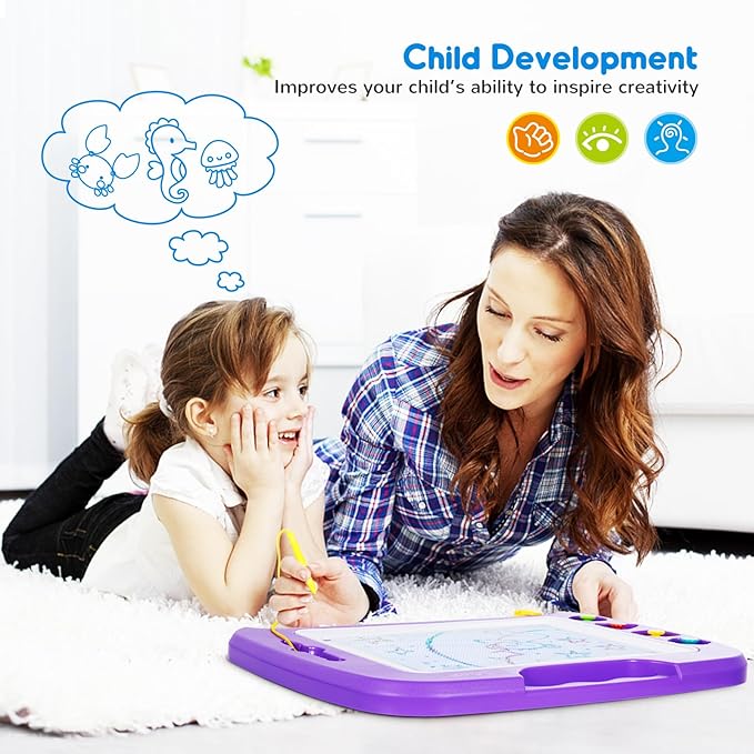 SGILE Toddler Toys for Kids, Large Magnetic Drawing Board for Birthday Gift, Toys for 1 2 3 4 Year Old Girls Boys, Etch & Sketch Pad with 4 Stamps, Learning and Educational, 16 ×13 in, Purple