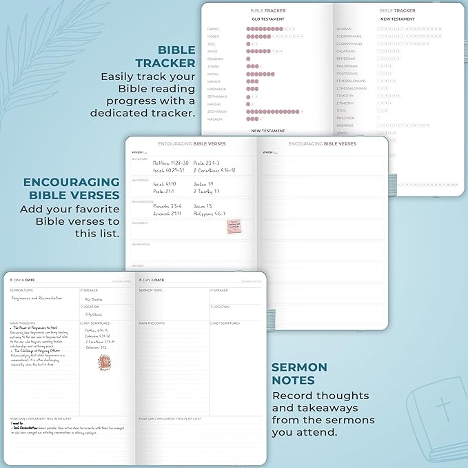 Clever Fox Christian Hourly Weekly Planner – Goal Setting Planner with Time Slots, Monthly Budget, Sermon Notes, Bible Reading Tracker (Aquamarine)