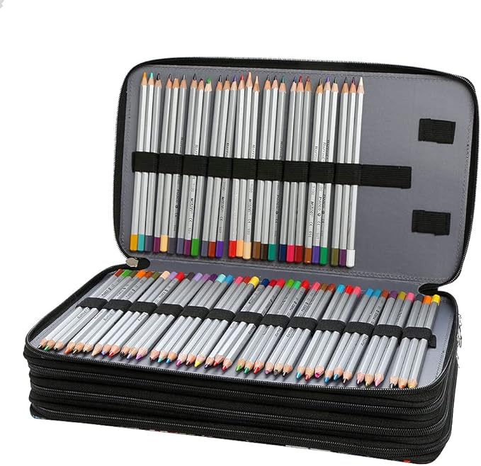 Portable Colored Pencil Case Organizer 103 Larger Individual Slots Holds 300 Pcs Pencils with Printing Pattern for Watercolor Pens or Markers, Pencil Case Organizer for Artist