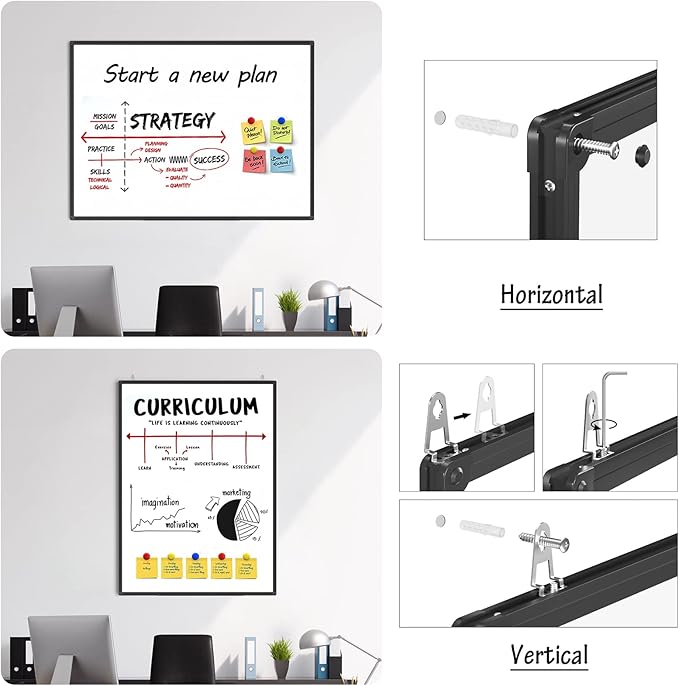 SunyesYoon Magnetic Dry Erase Whiteboard 48 x 36 Inch - 4 x 3 Large White Board, Black Aluminum Frame Wall-Mounted, Magnetic Eraser, 2 Pen, Detachable Marker Tray, 6 Magnets for Office, School