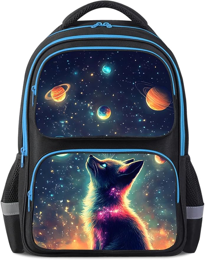 HiMagics School Backpack For Boys Girls Backpack For Kids Toddler Teens Elementary Middle School 17 inch Boys Backpacks Ages 6-18 Travel Book bag with Chest Strap Star Fox Pattern