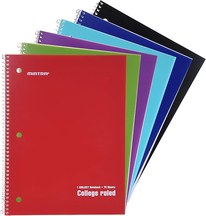 Mintra Office Spiral Notebooks, Wirebound, Journals for School, Work, Business, Aesthetic Stationery, Writing Pads, Teacher & Student Supplies (24, Solid Color, College)