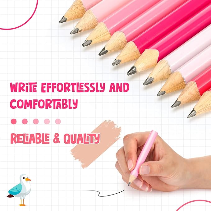 Marspark 30 Pcs Short Triangular Fat Pencils Bulk 3.5 Inch Wooden Triangular Jumbo Pencils with Sharpener and 2 Erasers for Preschoolers, Kindergarten, Toddlers, Beginners and School(Pink Colors)