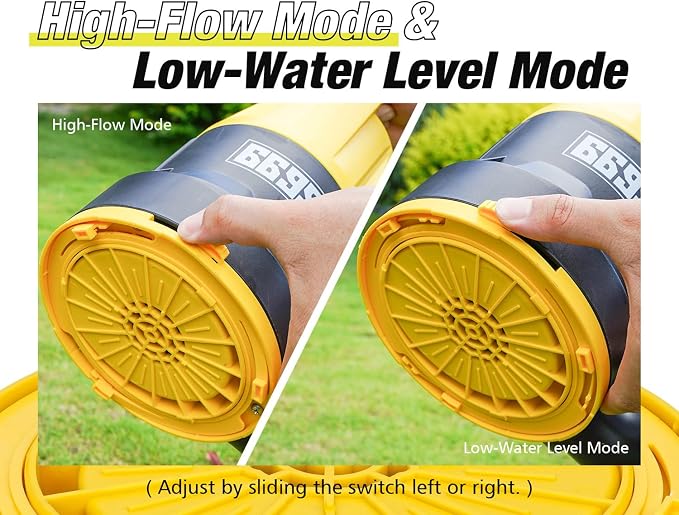 Submersible Sump Pump 1/2HP Portable Water Pump 2500GPH Drain Water for Pool Pond Hot Tub Flooded House High Flow/Low Water Level Mode Adjustable