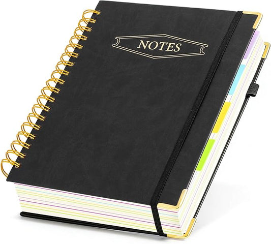 M&G Hardcover Spiral Notebook, 5 Subject Noteboook College Ruled 300 Page, Large 8"x10" B5 Notebooks for Work School, Lined Journal for Women & Men, Black