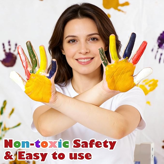 AROIC Non-Toxic Finger Paint Set - Vibrant Washable 8 Colors (60ml), Creative Art Gift for Children Age 12+, Hand Painting Art Supplies for DIY Crafts