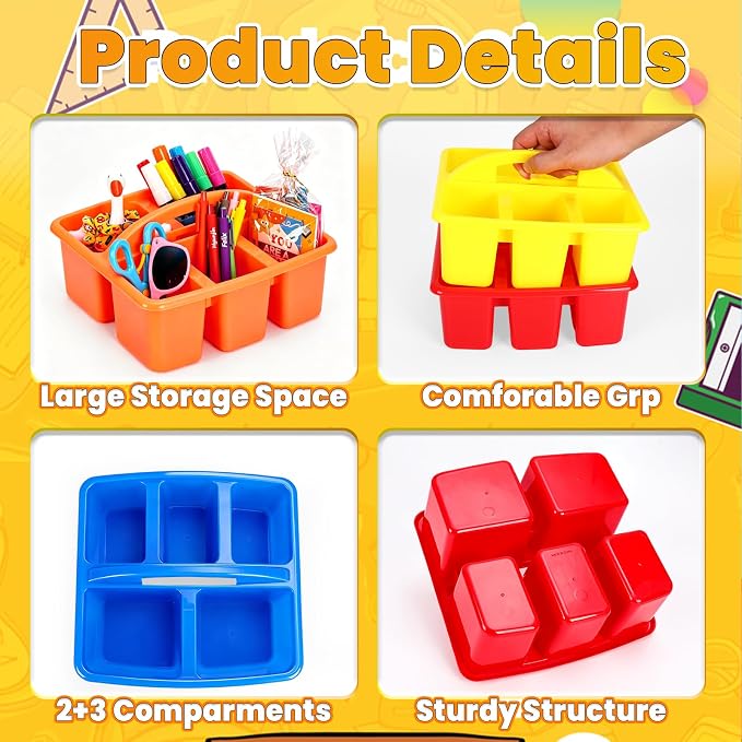 6 Pack Large Colorful Back-to-School Classroom Caddy | Plastic Caddy with Name Tags, Cards & Ribbons Back-to-school, Teachers, Classroom Organization & Group Activities