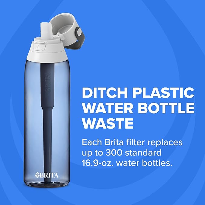 Brita Hard-Sided Plastic Premium Filtering Water Bottle, BPA-Free, Reusable, Replaces 300 Plastic Water Bottles, Filter Lasts 2 Months or 40 Gallons, Includes 1 Filter, Blush - 26 oz