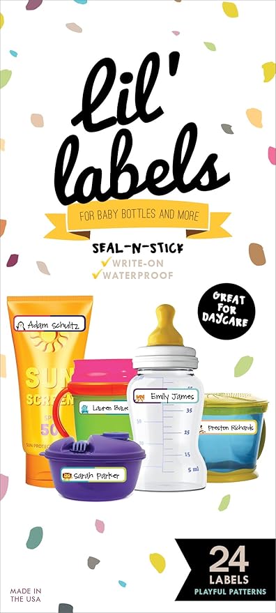 Bottle and Food Labels, Write-On, Freezer Safe, Self-Laminating, Waterproof Kids Name Labels for Baby Bottles, Sippy Cup for Daycare School, Dishwasher Safe (Playful Patterns)