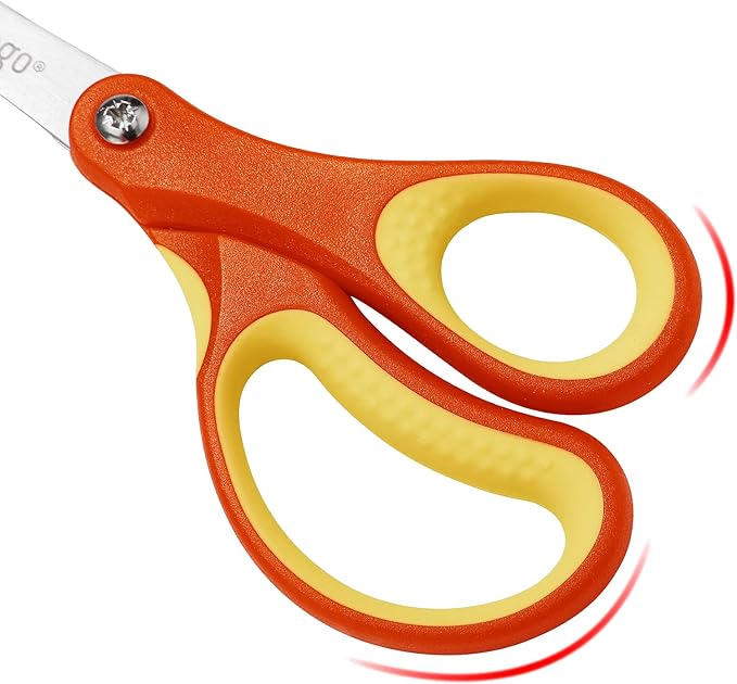 LIVINGO 3 Pack 5” Kids Scissors, Left/Right Handed Blunt Stainless Safety Toddler Preschool Child Scissors with Cover, School Classroom Craft Supplies for Teachers, Yellow/Blue/Gray