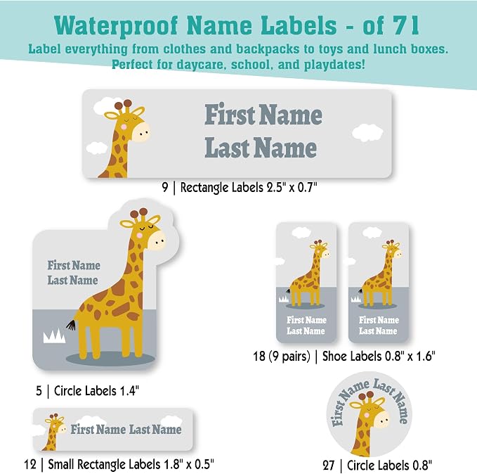 Personalized Daycare Name Labels for Kids (71 Labels) - Custom Durable Waterproof Name Stickers for Clothing Tags, Water Bottles, Lunch Boxes, and School Supplies - Dishwasher, Washer