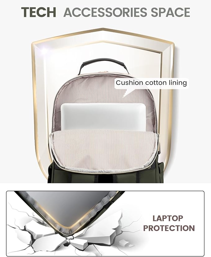 LOVEVOOK Laptop Backpack for Women, Travel Computer Work Bags with 17-inch Laptop Compartment, College School Student Bag Teen Backpacks For Girls, Outdoor Carry On Backpack Purse, Army Green