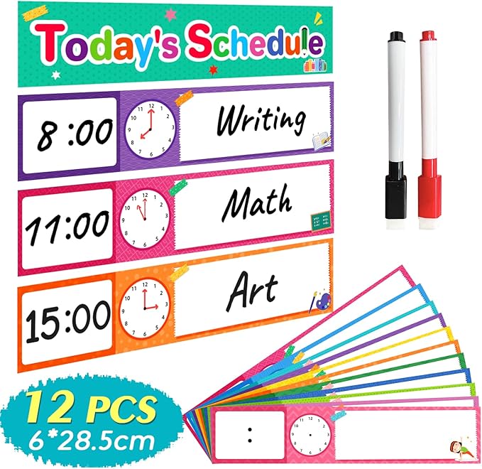Lachilly 12 Pcs Daily Routines Schedule Cards, Schedule Pocket Chart Add-ons, DIY Visual Schedule for Toddlers, Classroom Decoration