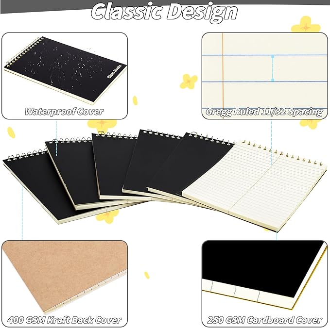 16 Pcs Steno Pads 6 x 9 in Top Spiral Notebook Bulk Pack Note Pad 960 Total Sheets Gregg Rule Steno Notebooks for School Office Home Students Teachers Organized Daily Notes Planners