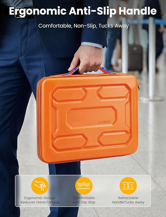 DOMISO Laptop Hard Case 14-14.4 inch Waterproof Shockproof Hard Shell Laptop Sleeve with Handle & Storage Pocket, Compatible with MacBook, HP, Dell, Orange