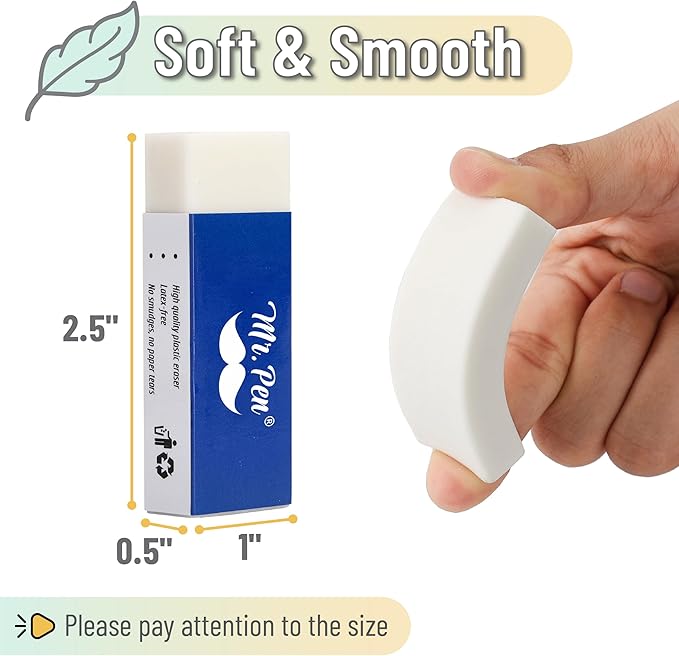 Mr. Pen- White Pencil Eraser, 10 Pack, Large Latex Free Vinyl Block Erasers for School, Office, Art Sketching, Homework, Exams, Clean Smudge-Free Correction