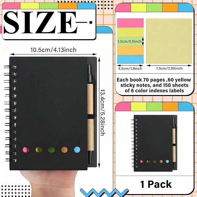 Qilery 1 Pack Lined Spiral Notebook Small Notepad and Pen Set Steno Pads Lined Notepad Black Pocket Notebook for Business Office Supplies