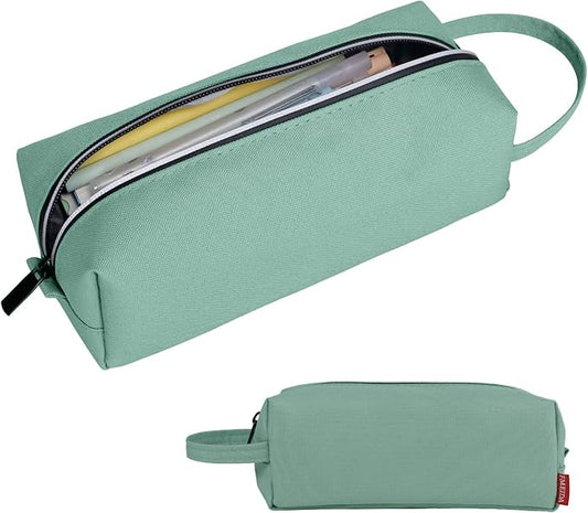 Fmeida Aesthetic Pencil Case - Spacious, Waterproof, Portable with Carrying Handle - Practical Pencil Pouch Pen Holder Stationery Organizer | Light Green