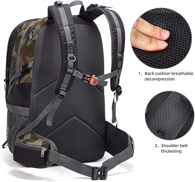 SPEEDPARK 40L Hiking Backpack, Lightweight Camping Daypack with Rain Cover | Water-Resistant Rip-Stop Nylon, Multi-Pockets, Survival Whistle. Ideal For Men, Women, Travel, Trekking