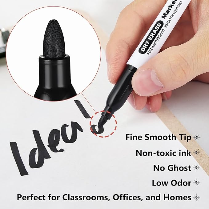 SFAIH Fine Tip Dry Erase Markers - 144 Pack Black Whiteboard Erasable Markers Bulk, Professional-Grade Whiteboard Markers for Offices, Schools & Businesses Long-Lasting Supply, Non-Toxic Easy Clean