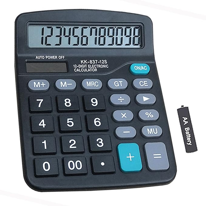 YOUHO Solar Battery Calculator, Dual Power Standard Function with Large LCD Display, Black (NO Battery) (KK-837B, 1PACK)
