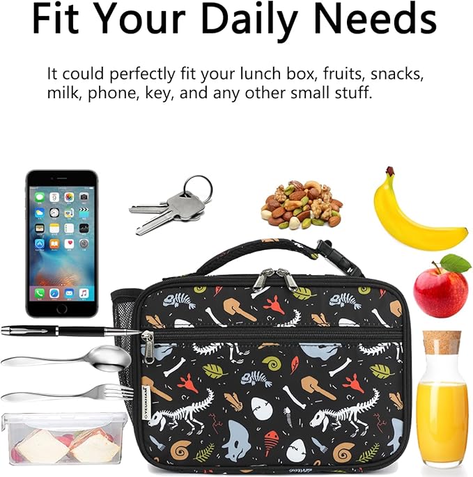 GYEUKHAM Insulated Lunch Box for School, Thermal Reusable Durable Freezable Lunch Bags for Kids Boys Girls Men Women - Small Soft Cooler Portable Lunch Tote Kit for Work Picnic Travel,Dinosaur Fossil