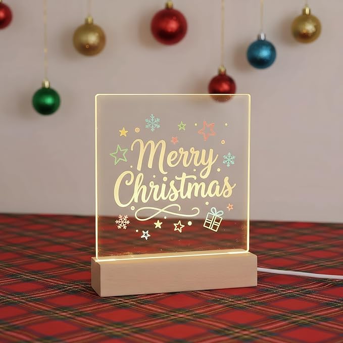 5.9 x 5.9 Inch Warm LED Message Note Board with Colors, Clear Acrylic Light Up Dry Erase Drawing Writing Board with Stand