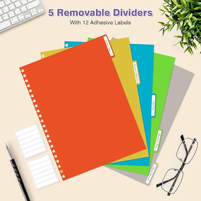 Graph Paper Notebook: 5 Subject Graphing Notebook with Removable Dividers, 300 Pages 100gsm Thick Spiral Grid Notebooks, 5x5 Graph Ruled Paper, Large A4 Journal for School Work Women Men, 8.5" X 11"