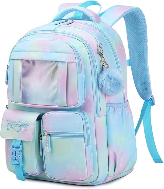 PIG PIG GIRL Kids Backpack for Girls - School Bags for Middle School Students - Book Bag for Elementary Primary - Blue