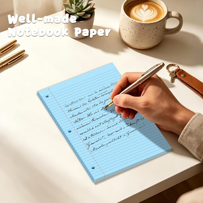 120 Sheets Blue 8x10.5 Inch Loose Leaf Paper, College Ruled Filler Paper, 3 Hole Punched Notebook Paper for 3 Ring Binder, Premium Notebooks Paper for Students & Teachers, Office & School Supplies