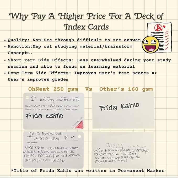 Tailored Flashcards to Curate Note Cards 5x3" Heavy Duty White Pre-made Index Cards with Rings, 450 Pack,2 Kraft Covers, 6 Binder Rings for Nursing College Students.