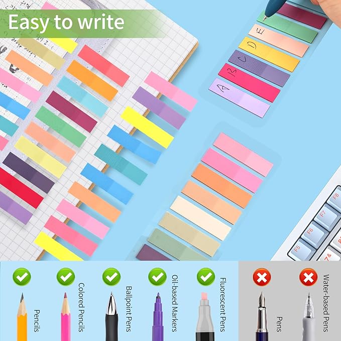 Lysas 2800pcs Morandi Sticky Book Tabs, Transparent Page Markers Colored, Writable and Repositionable Book Flags Markers for Annotating Books