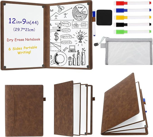 Feifeiya 6 Sides Dry Erase Notebook Portable White Board 12"x9"(a4) Travel Dry Erase White Board Notebook Foldable Anti-ghosting Surface for Office, School, Study, Travel & Business Meeting Planning