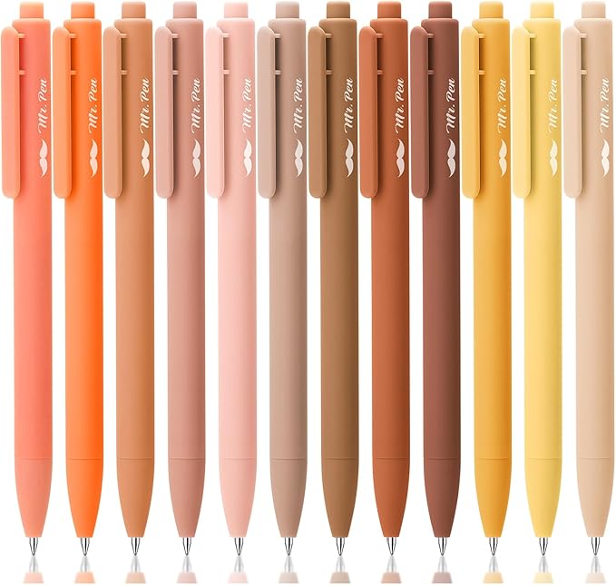 Mr. Pen- Retractable Gel Pens, 12 Pack, Assorted Color Ink, Fine Point 0.5mm, Fast Dry, Smooth Writing, Cute Pens for Drawing, Writing Planner and School Supplies