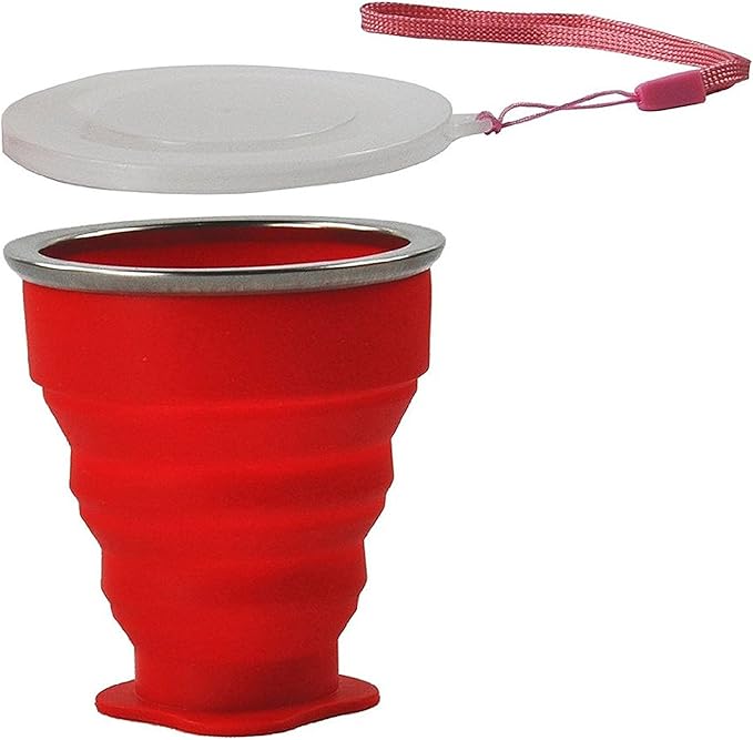 3-Pack Assorted TouchOf COLLAPSIBLE TRAVEL CUP, Genuine 7oz Drinking Mug with Lid, BPA Free Silicone, Water, Coffee, Tea Hot or Cold for Hiking, Camping, Picnic & Work Lightweight Easy to Store