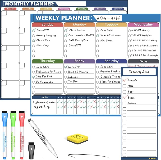 HOMiDEK Magnetic Calendar for Refrigerator: Reusable Dry Erase Monthly Fridge Whiteboard Calendar Magnet Weekly Planner White Board with Magnetic list, Dry Erase Markers and Eraser - 14 x 11 Inches
