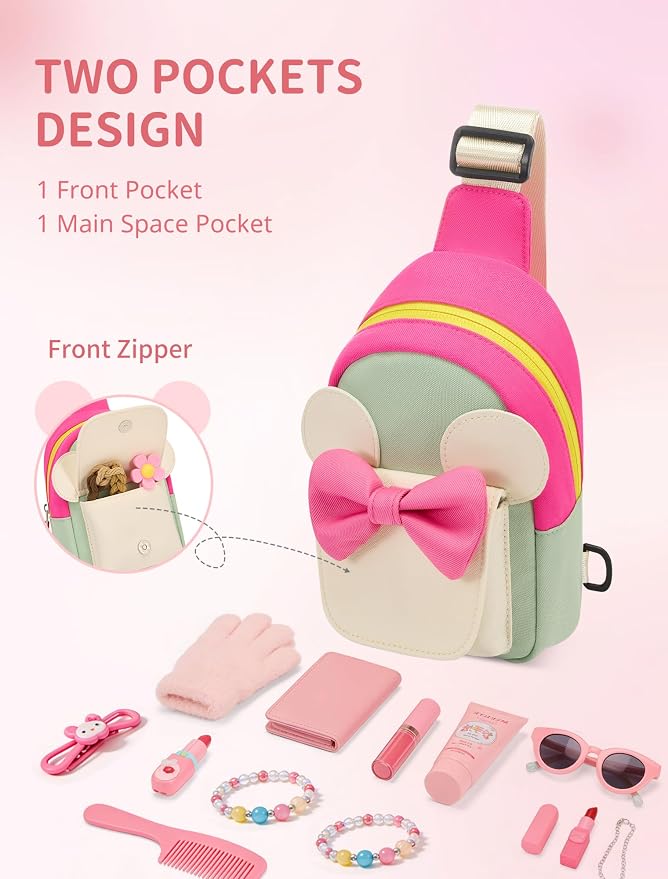 Birthday Back to School Gifts for Girls 3-8, Kids Fanny Pack Toddler Purse | Cute Fashion Sling Crossbody Bag for 3 4 5 6 7 8 Year Old Girls with Adjustable Strap. Perfect for Travel Holiday Essentials