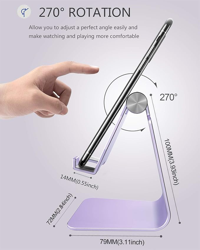 CreaDream Adjustable Cell Phone Stand, Phone Stand, Cradle, Dock, Holder, Aluminum Desktop Stand Compatible with Phone 13 12 11 Pro Max Charging, Accessories Desk, All Mobile Phones, Purple