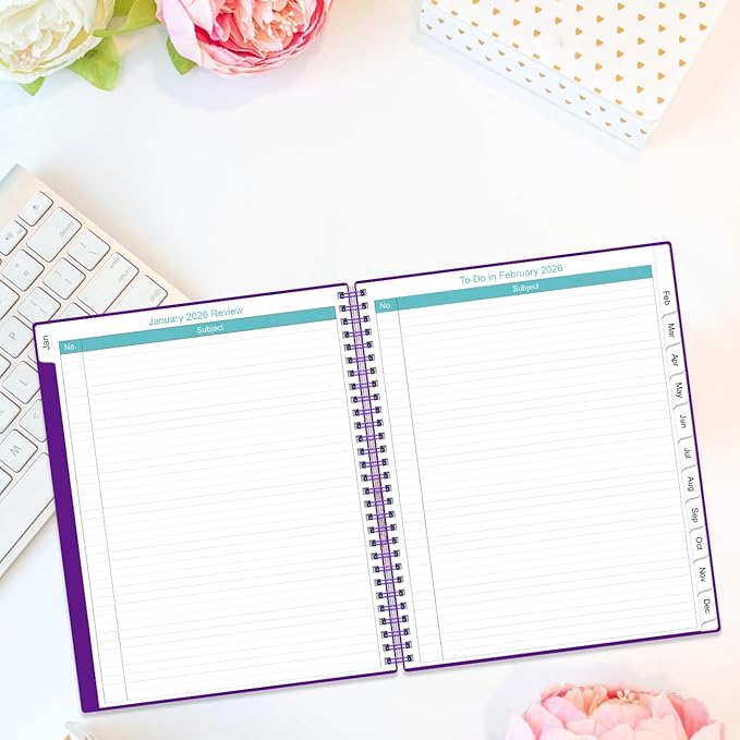 2026-2027 Monthly Planner - 15 Monthly Calendar, April 2026 - June 2027, Two Pages Per Month, 9" x11" Planner with Tabs, Strong Twin-Wire Binding, Inner Pocket, Purple
