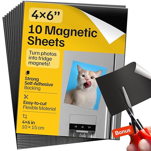Strong Self-Stick Adhesive Magnetic Sheets 10 Pcs (4x6/10x15cm) – Magnetic Paper for Photo, Magnet Stickers, Labels, Science Education Magnets, Teacher Must Have, Whiteboards, Office