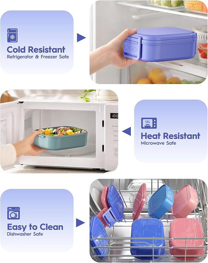 BiuLeon Bento Box Adult Lunch Box, 65 Oz Capacity Lunch Containers(Adjustable 2/3 Tier), BPA-Free, Leak-Proof and Stackable Bento Lunch Box, Microwave & Dishwasher Safe with Utensils(Macaron)