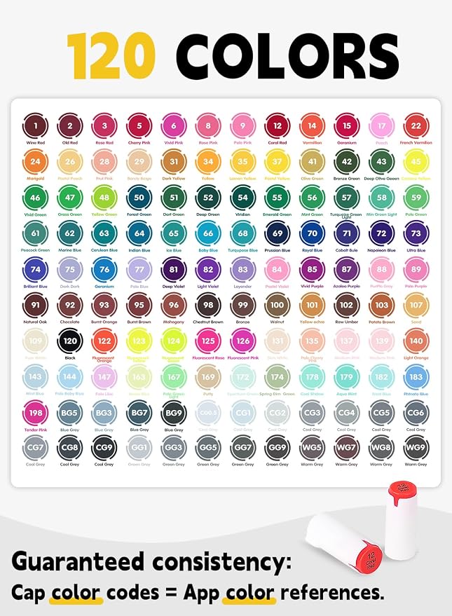 120 Colors Alcohol Markers Brush and Chisel Tip with APP Chen Rui Markers