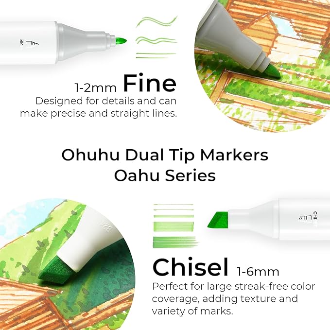 Ohuhu Alcohol Markers Double Tipped Art Marker Set for Artists Adults Coloring Sketch Illustration - Chisel & Fine - 100 Colors - Oahu of Ohuhu Markers - Refillable - AP Certificated