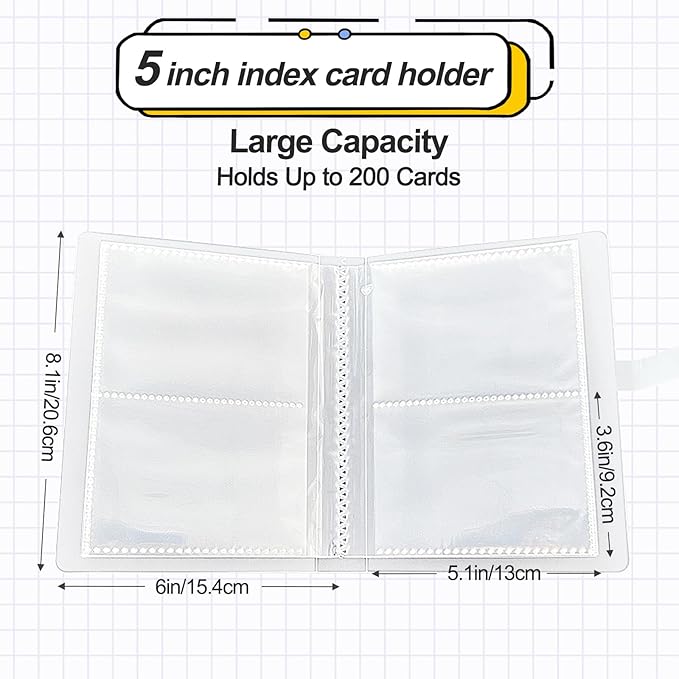 Index Card Holder, Holds 200 Cards, Clear Card Binder Organizer for Flashcards, Recipe Cards, Note Cards (3″ x 5″)