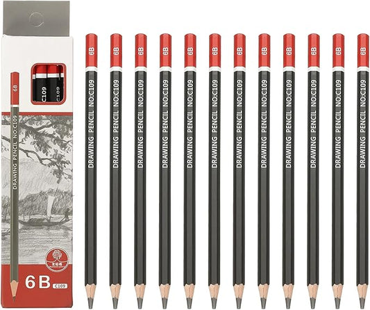 PATIKIL 24Pcs 6B Drawing Pencils for Sketching, Hexagonal Pre-sharpened Sketch Pencils for Drawing Writing Art Sketching Artists Beginners, Red/Black