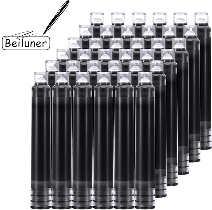 60 Pieces Fountain Pen Ink Pen Ink Cartridges Fountain Pen Refill Short Cartridges with 3.4 mm Bore Diameter for Calligraphy Pen and Fine Writing 2 x 0.28 Inch/ 5.1 x 0.7 cm (Black)