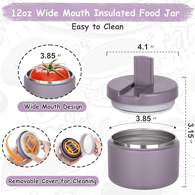 Pawtong 12oz Insulated Vacuum Food Jar with Buckle Lid Wide Mouth Soup Thermo for Hot Food Kids Leakproof Stainless Steel Lunch Container
