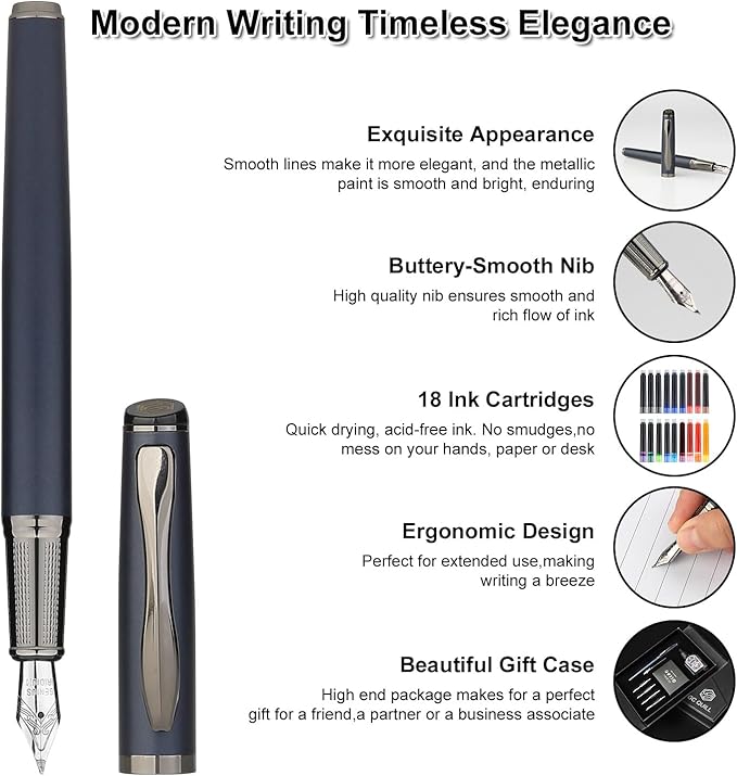 Calligraphy Fountain Pen Set - Includes 5 Nibs, Ink Bottle, Ink Refill Converter and 18 Cartridges, Fancy Pen for Women Men Gift - MU-25