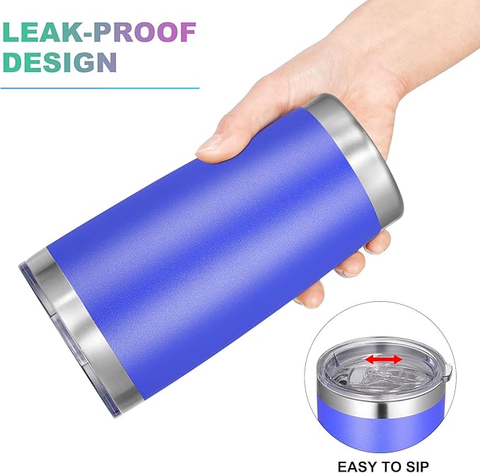 VEGOND 20oz Tumbler with Lid and Straw Stainless Steel Tumbler Cup Bulk Vacuum Insulated Double Wall Travel Coffee Mug Powder Coated Coffee Cup, Blue, 6 Pack