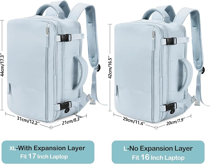 Beraliy Travel Backpack for Men Women,TSA Carry On Backpack Flight Approved | 16 Inch Laptop Waterproof Hiking Backpack, Casual Outdoor Daypack Bag for College Weenkender Business, Light Blue